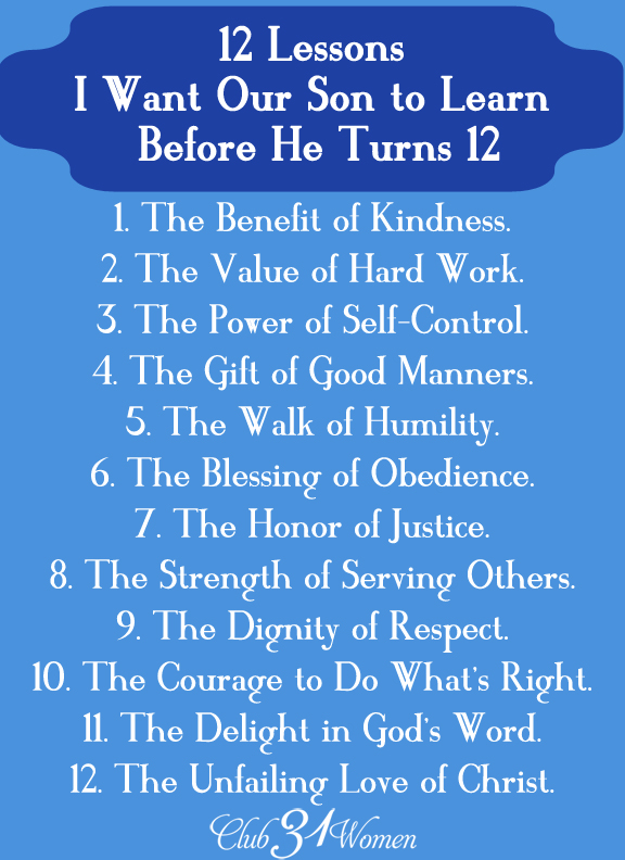 FREE Printable - 12 Lessons I Want Our Son to Learn Before He Turns 12
